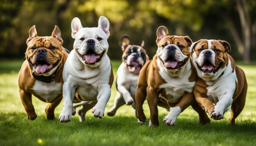 Bulldog socializing with other dogs