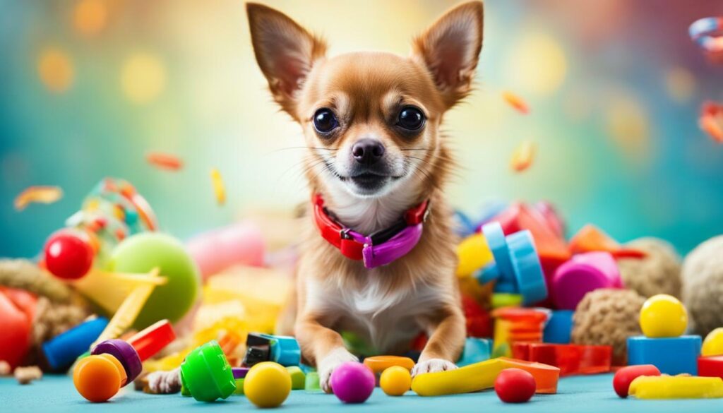 Chihuahua playing with toys