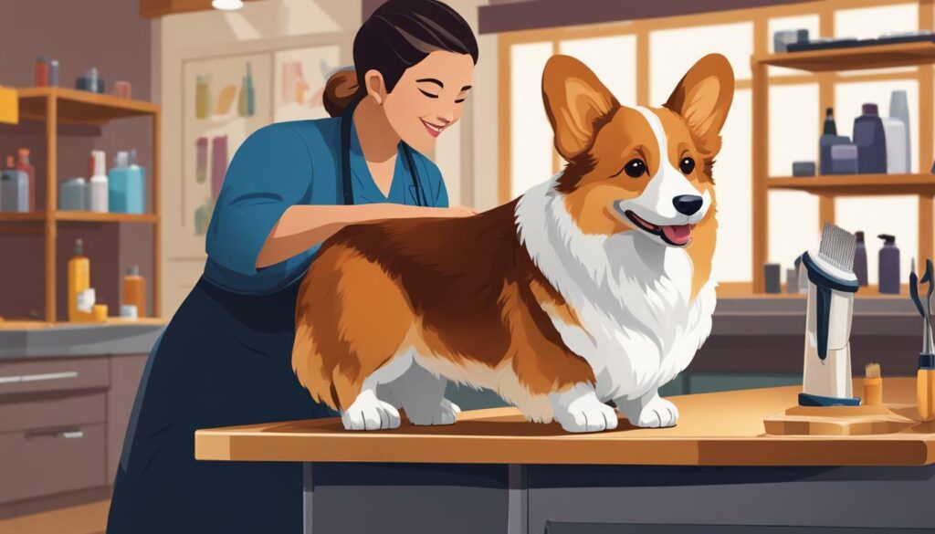 Corgi being groomed