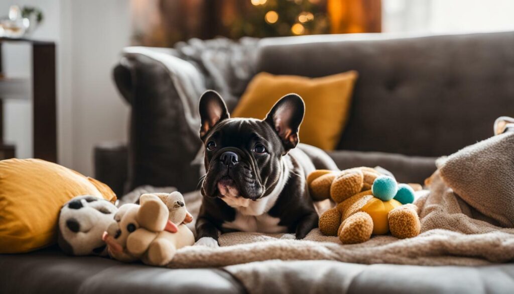 French Bulldog sitting on a blanket