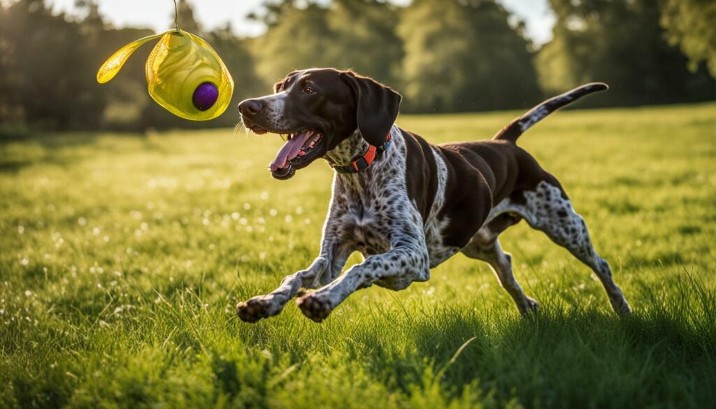 GSP playing with a squeaky toy