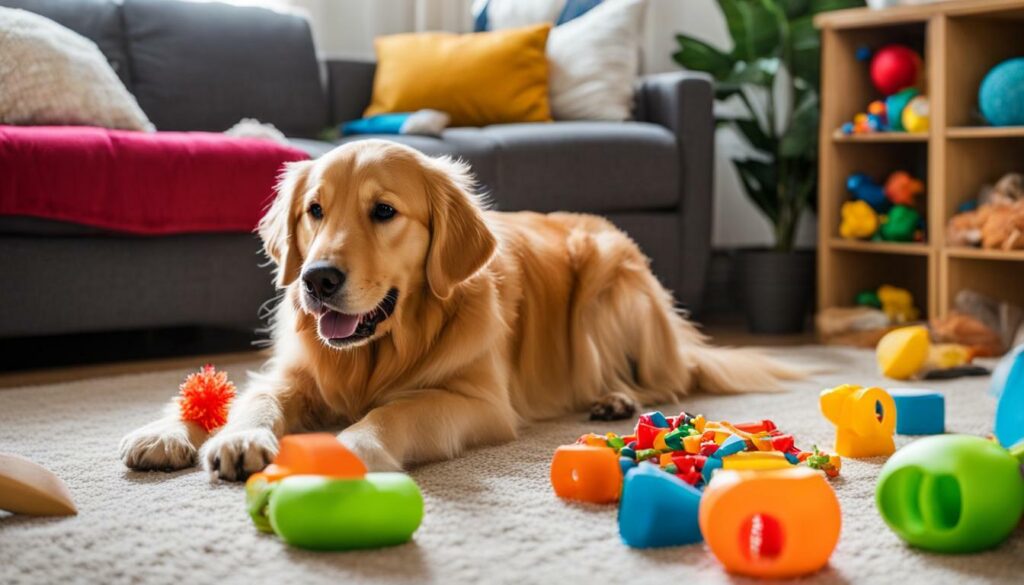 Golden Retriever playing with a toy