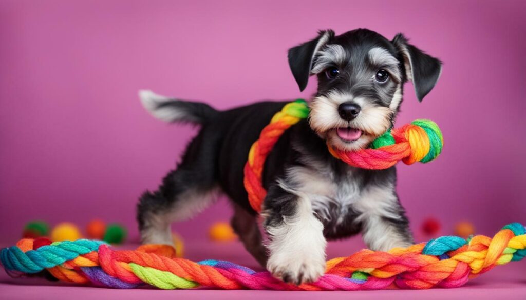 Miniature Schnauzer playing with a toy