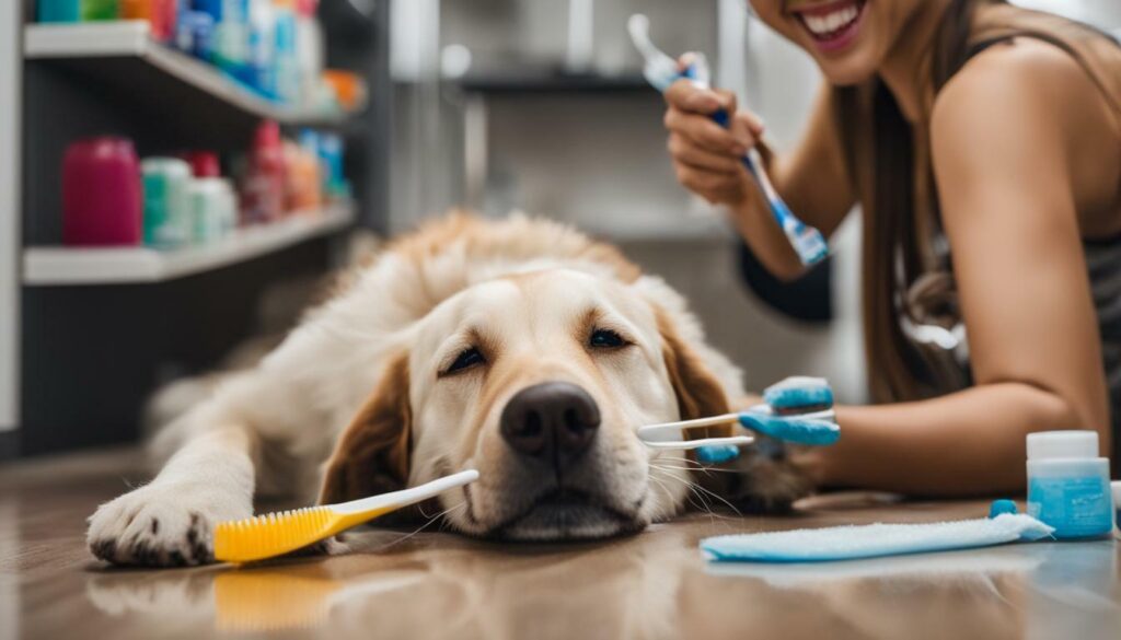 Teaching dog to brush teeth