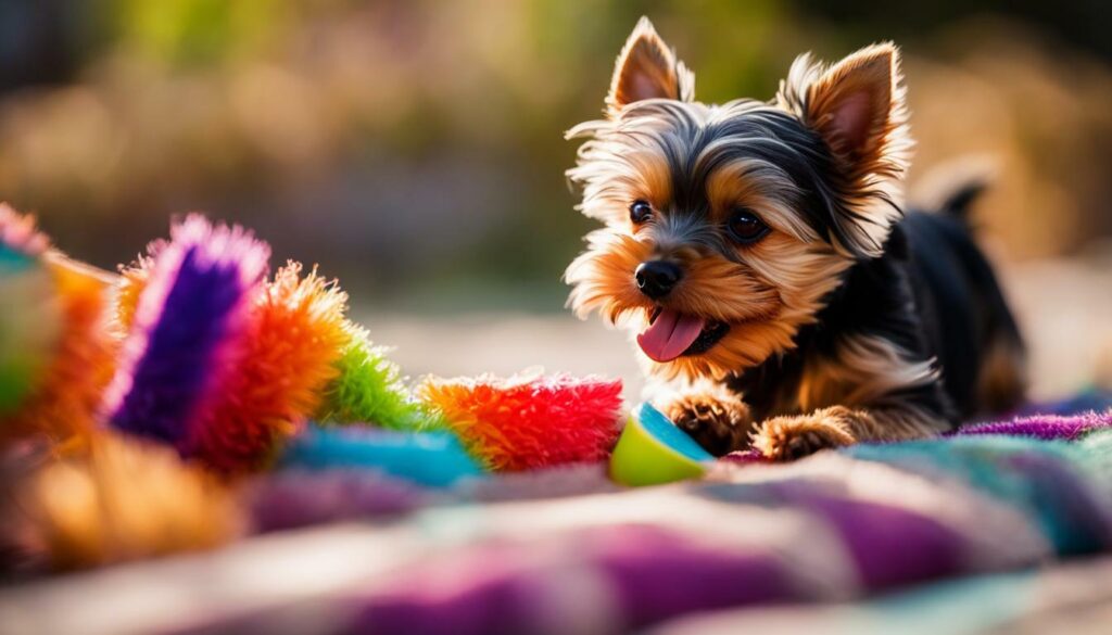 Yorkshire Terrier playing with a toy