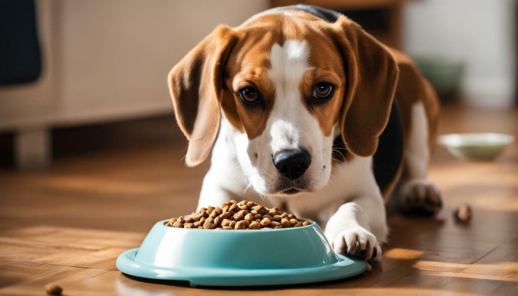 beagle eating from a bowl